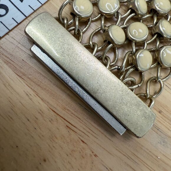 Monet Vintage Magnetic Bracelet With Yellow Cabochon & Cream Enamel Accents Size - Picture 10 of 12